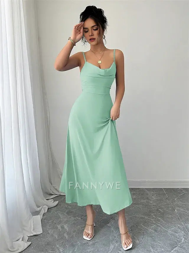 FannyWe Simple A-Line Quinceanera Dresses Elegant Dress Formal Wedding Ankle Length Sleeveless Sweetheart Satin Backless with Ruched
