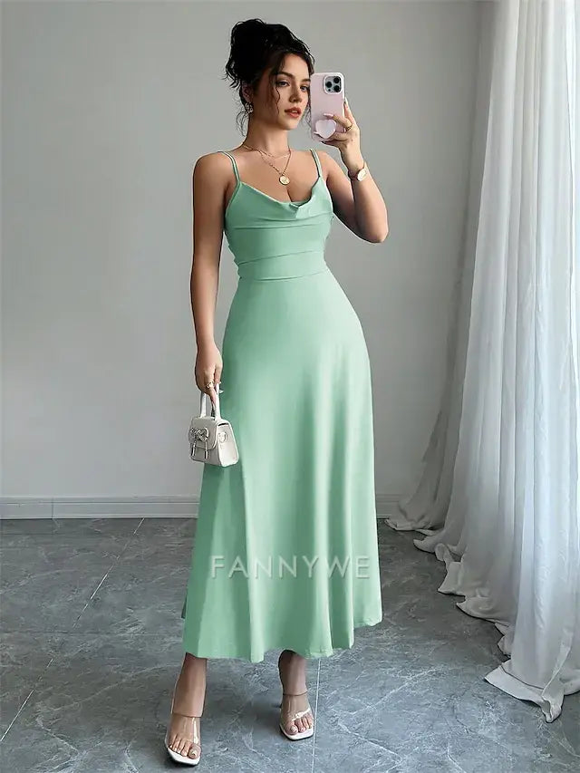 FannyWe Simple A-Line Quinceanera Dresses Elegant Dress Formal Wedding Ankle Length Sleeveless Sweetheart Satin Backless with Ruched