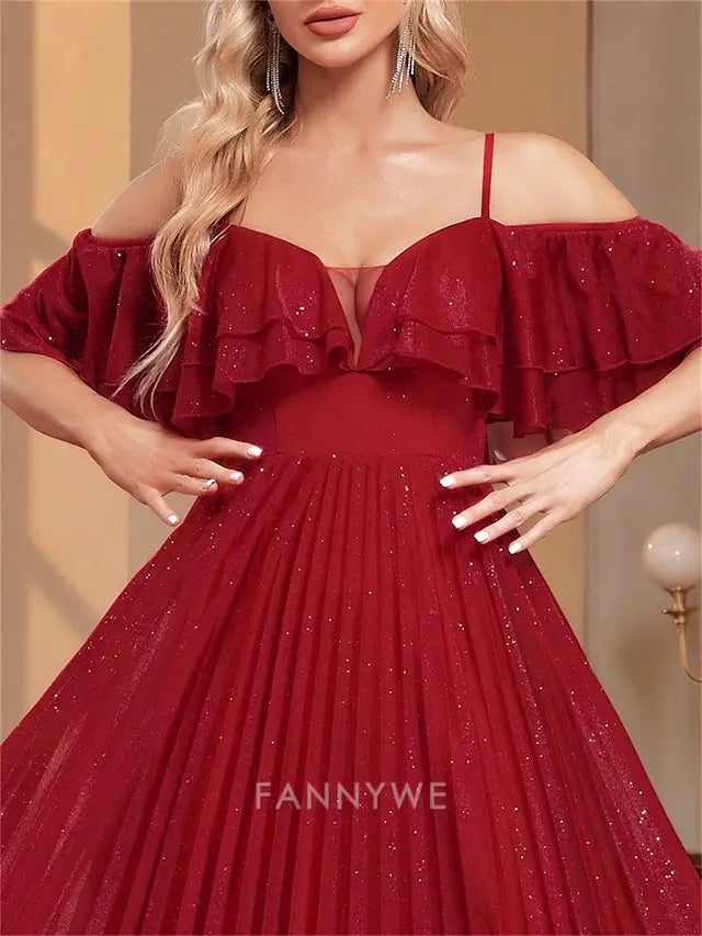 FannyWe Simple A-Line Quinceanera Dresses Elegant Dress Formal Wedding Floor Length Sleeveless Spaghetti Strap Chiffon Backless with Pleats