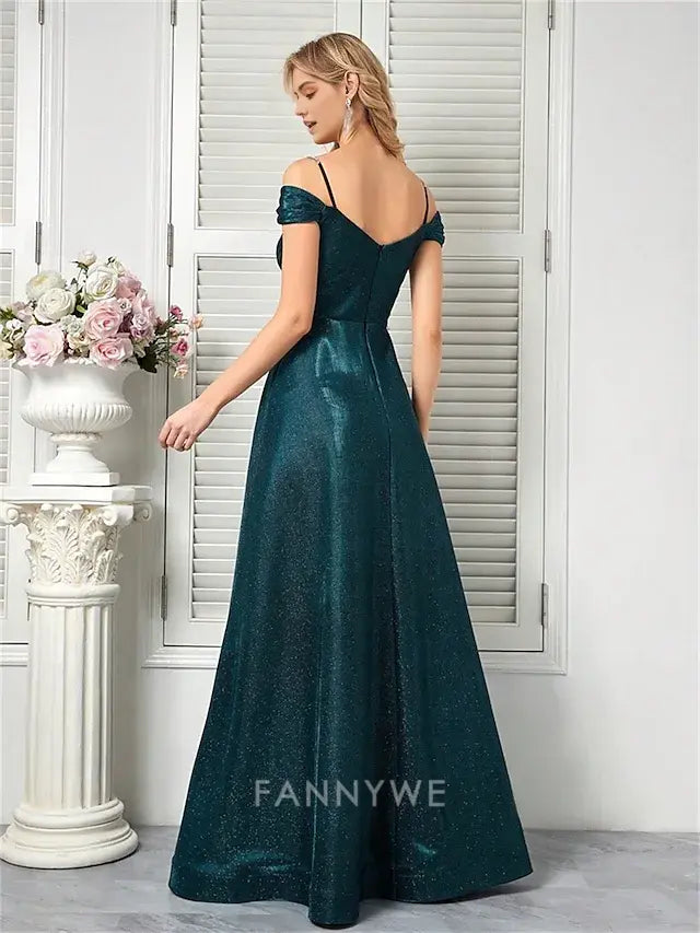 FannyWe Simple A-Line Quinceanera Dresses Elegant Dress Formal Wedding Floor Length Sleeveless Spaghetti Strap Polyester V Back with Pleats