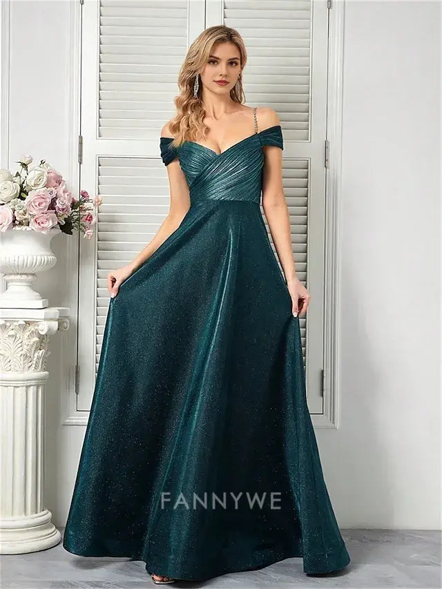 FannyWe Simple A-Line Quinceanera Dresses Elegant Dress Formal Wedding Floor Length Sleeveless Spaghetti Strap Polyester V Back with Pleats