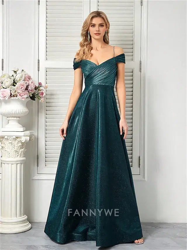 FannyWe Simple A-Line Quinceanera Dresses Elegant Dress Formal Wedding Floor Length Sleeveless Spaghetti Strap Polyester V Back with Pleats