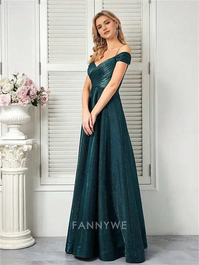 FannyWe Simple A-Line Quinceanera Dresses Elegant Dress Formal Wedding Floor Length Sleeveless Spaghetti Strap Polyester V Back with Pleats