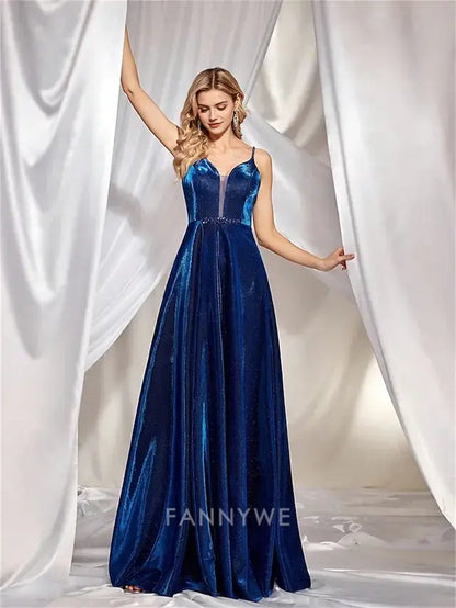 FannyWe Simple A-Line Quinceanera Dresses Elegant Dress Formal Wedding Floor Length Sleeveless Spaghetti Strap Satin with Pleats