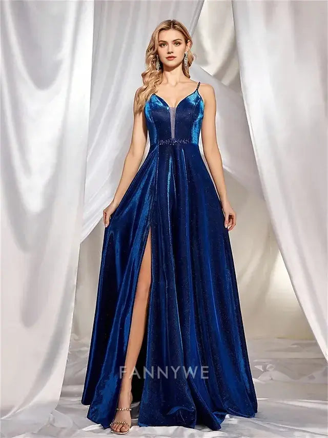 FannyWe Simple A-Line Quinceanera Dresses Elegant Dress Formal Wedding Floor Length Sleeveless Spaghetti Strap Satin with Pleats