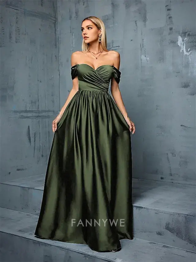FannyWe Simple A-Line Quinceanera Dresses Elegant Dress Formal Wedding Floor Length Sleeveless Strapless Satin Backless with Pleats