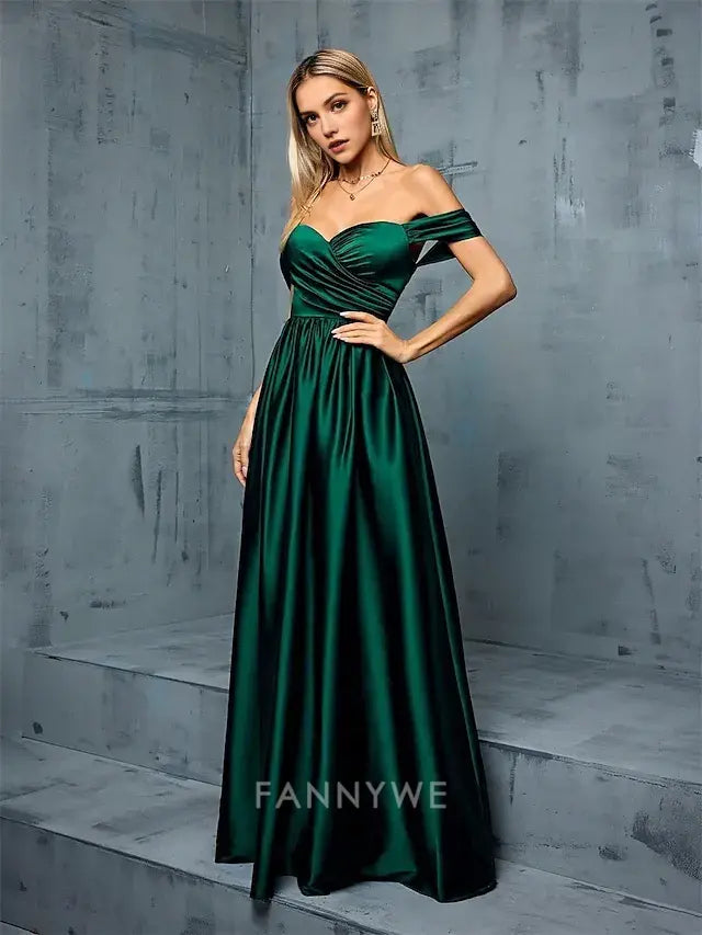 FannyWe Simple A-Line Quinceanera Dresses Elegant Dress Formal Wedding Floor Length Sleeveless Strapless Satin Backless with Pleats