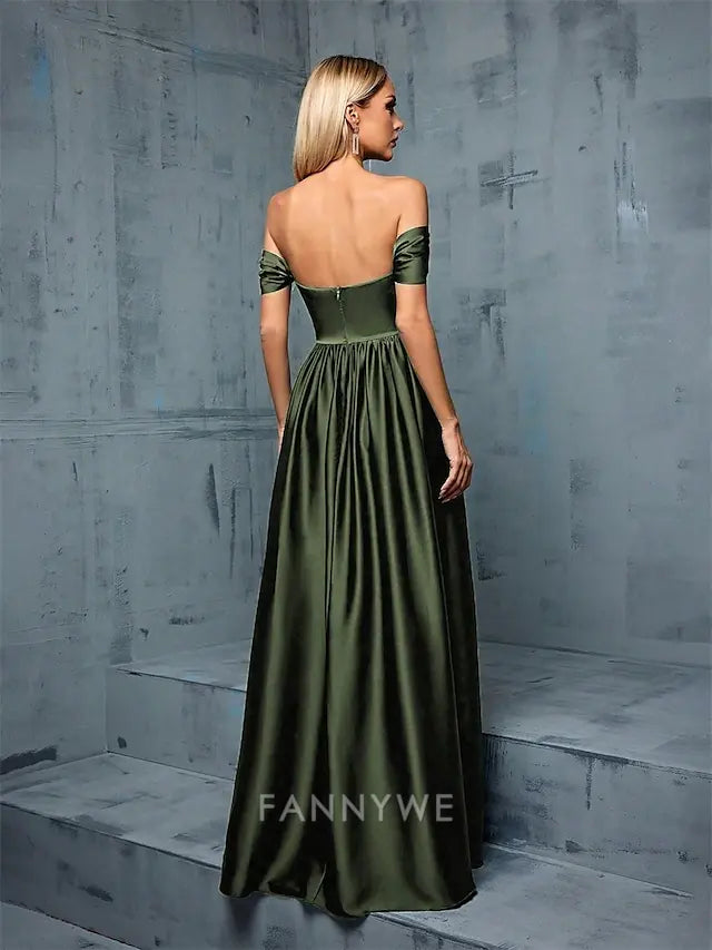 FannyWe Simple A-Line Quinceanera Dresses Elegant Dress Formal Wedding Floor Length Sleeveless Strapless Satin Backless with Pleats
