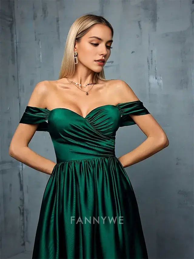 FannyWe Simple A-Line Quinceanera Dresses Elegant Dress Formal Wedding Floor Length Sleeveless Strapless Satin Backless with Pleats