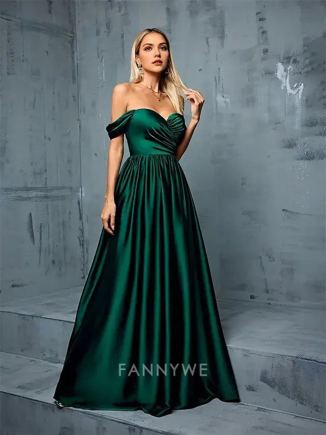 FannyWe Simple A-Line Quinceanera Dresses Elegant Dress Formal Wedding Floor Length Sleeveless Strapless Satin Backless with Pleats