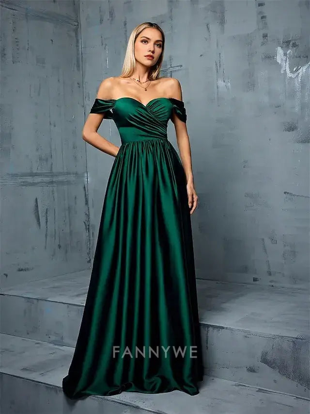 FannyWe Simple A-Line Quinceanera Dresses Elegant Dress Formal Wedding Floor Length Sleeveless Strapless Satin Backless with Pleats