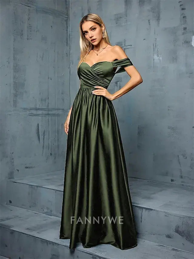 FannyWe Simple A-Line Quinceanera Dresses Elegant Dress Formal Wedding Floor Length Sleeveless Strapless Satin Backless with Pleats