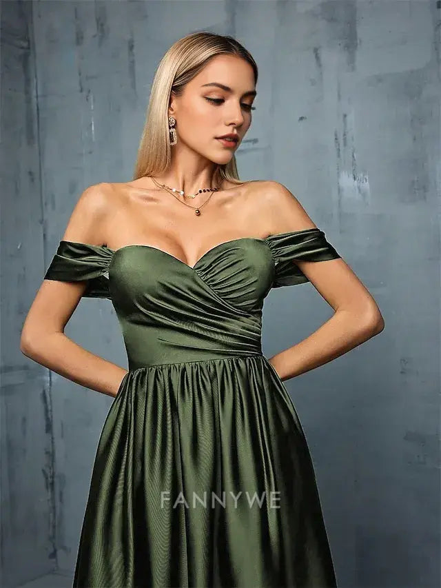 FannyWe Simple A-Line Quinceanera Dresses Elegant Dress Formal Wedding Floor Length Sleeveless Strapless Satin Backless with Pleats