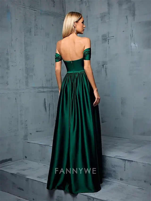 FannyWe Simple A-Line Quinceanera Dresses Elegant Dress Formal Wedding Floor Length Sleeveless Strapless Satin Backless with Pleats