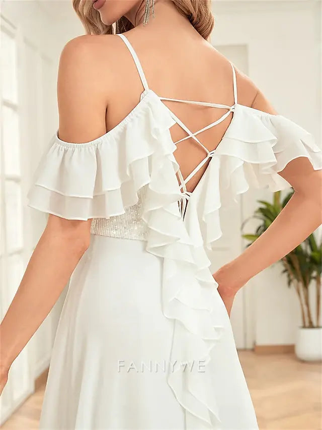 FannyWe Simple A-Line Quinceanera Dresses Elegant Dress Formal Wedding Floor Length Sleeveless Sweetheart Chiffon Backless with Pleats