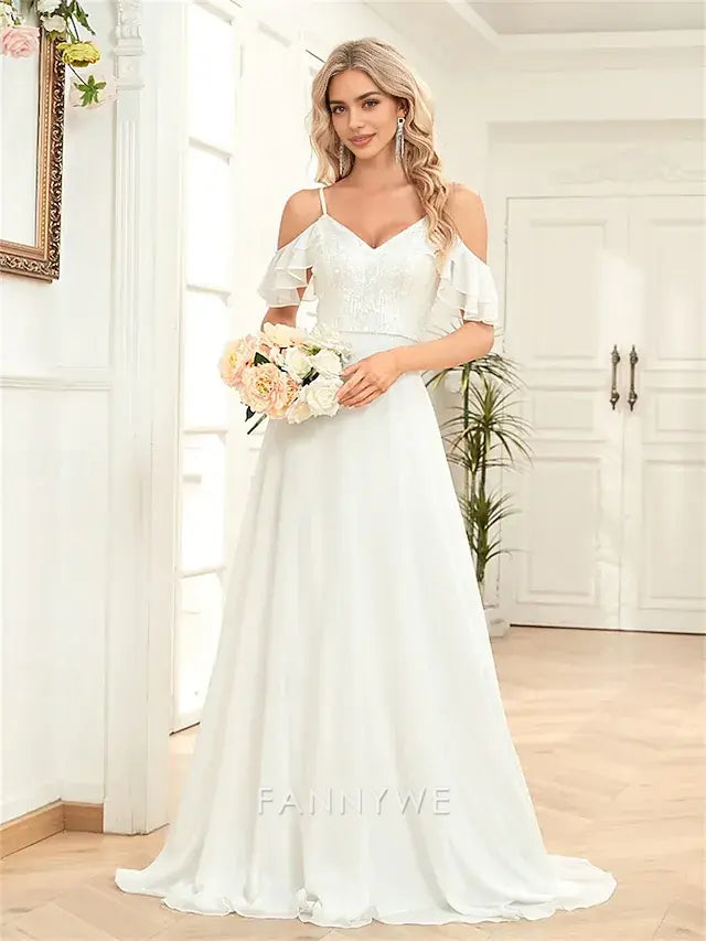 FannyWe Simple A-Line Quinceanera Dresses Elegant Dress Formal Wedding Floor Length Sleeveless Sweetheart Chiffon Backless with Pleats