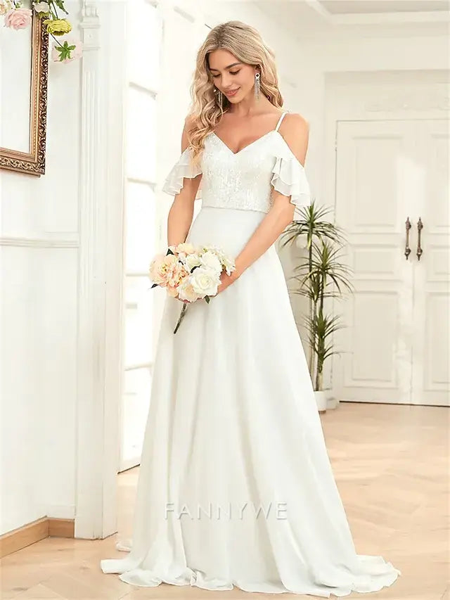 FannyWe Simple A-Line Quinceanera Dresses Elegant Dress Formal Wedding Floor Length Sleeveless Sweetheart Chiffon Backless with Pleats