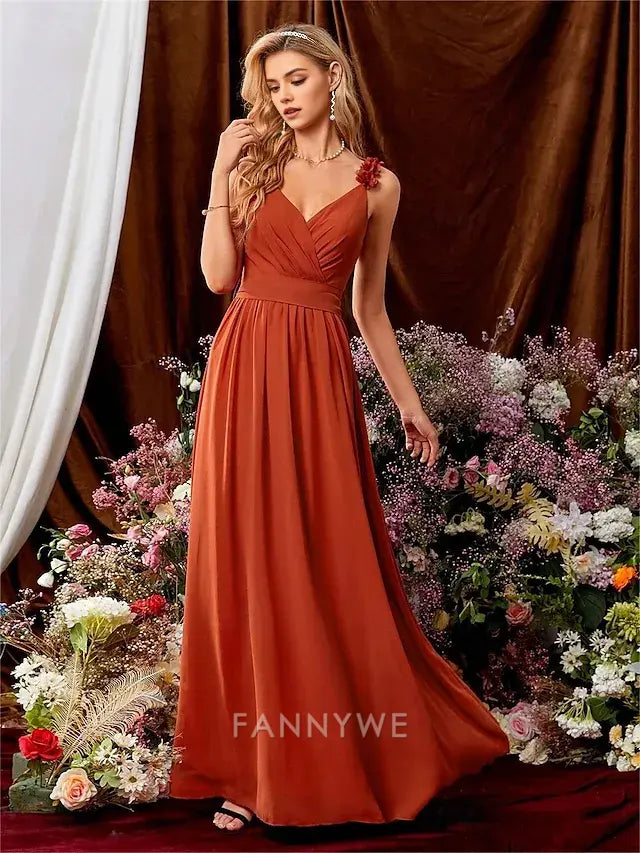 FannyWe Simple A-Line Quinceanera Dresses Elegant Dress Formal Wedding Floor Length Sleeveless V Neck Chiffon Backless with Pleats