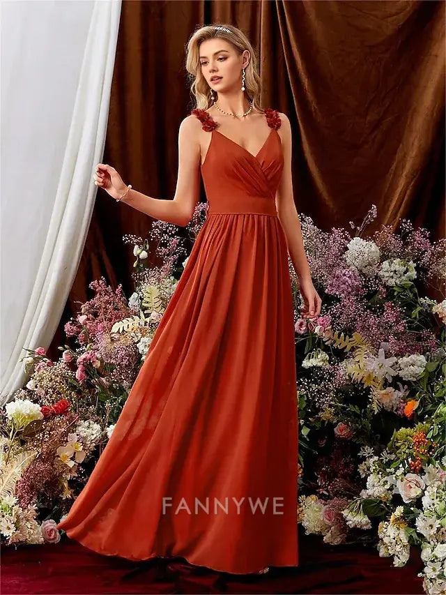 FannyWe Simple A-Line Quinceanera Dresses Elegant Dress Formal Wedding Floor Length Sleeveless V Neck Chiffon Backless with Pleats