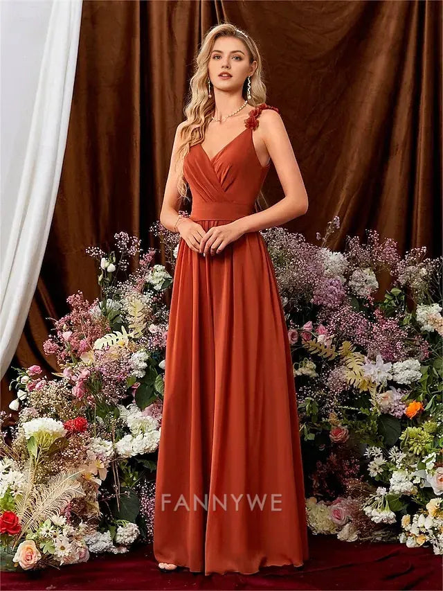 FannyWe Simple A-Line Quinceanera Dresses Elegant Dress Formal Wedding Floor Length Sleeveless V Neck Chiffon Backless with Pleats