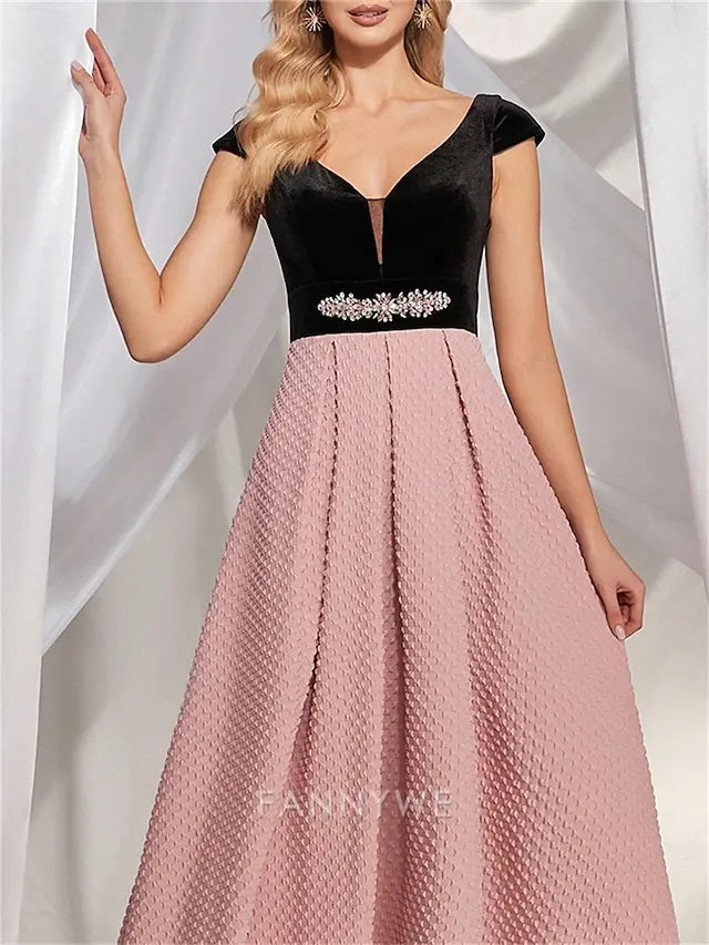 FannyWe Simple A-Line Quinceanera Dresses Elegant Dress Formal Wedding Floor Length Sleeveless V Neck Polyester V Back with Pleats