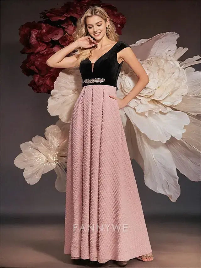 FannyWe Simple A-Line Quinceanera Dresses Elegant Dress Formal Wedding Floor Length Sleeveless V Neck Polyester V Back with Pleats