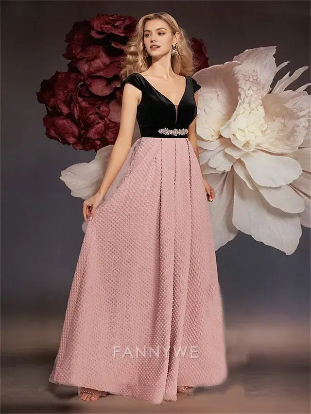 FannyWe Simple A-Line Quinceanera Dresses Elegant Dress Formal Wedding Floor Length Sleeveless V Neck Polyester V Back with Pleats