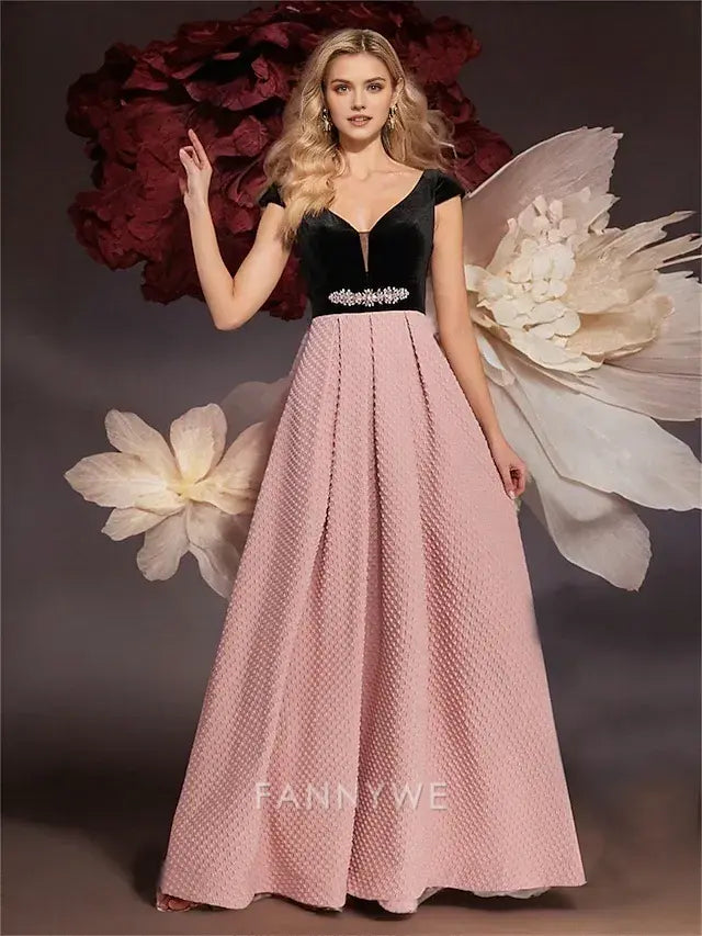 FannyWe Simple A-Line Quinceanera Dresses Elegant Dress Formal Wedding Floor Length Sleeveless V Neck Polyester V Back with Pleats