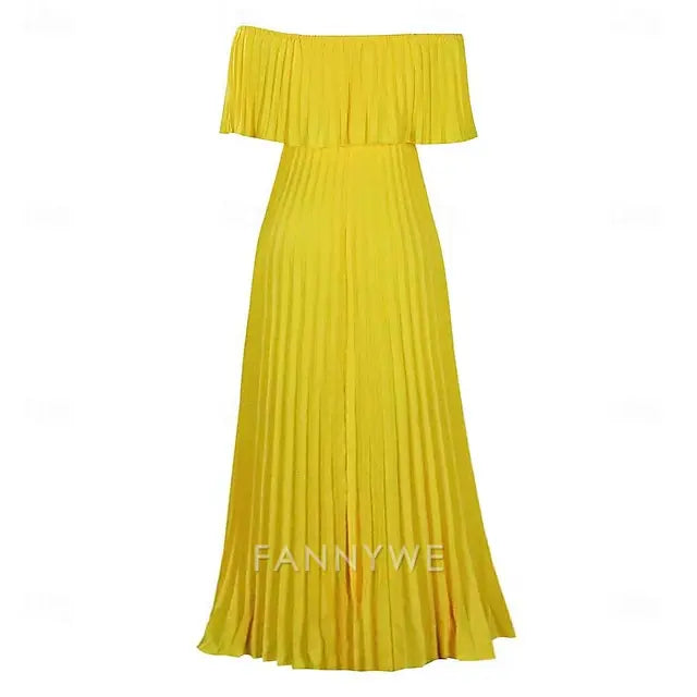 FannyWe Simple A-Line Quinceanera Dresses Elegant Dress Wedding Wedding Guest Floor Length Short Sleeve Off Shoulder Polyester Backless with Pleats