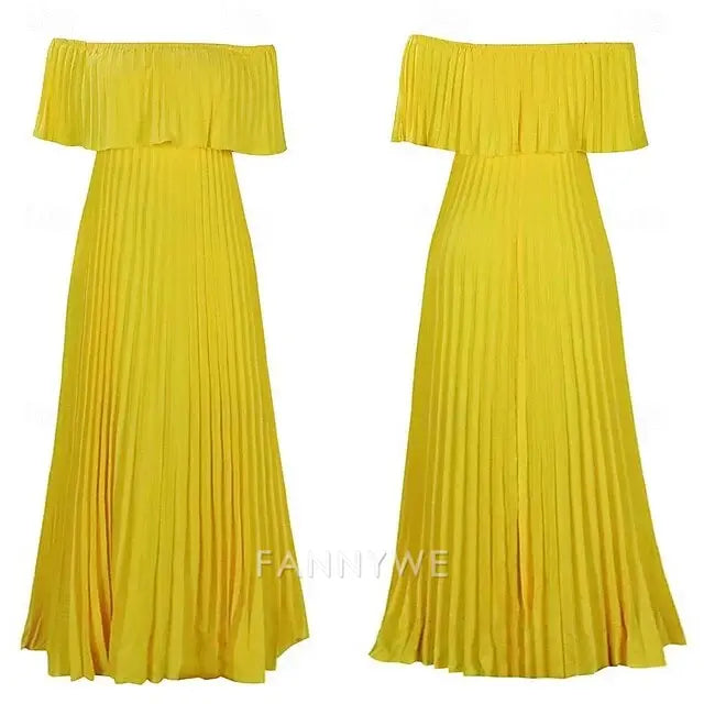 FannyWe Simple A-Line Quinceanera Dresses Elegant Dress Wedding Wedding Guest Floor Length Short Sleeve Off Shoulder Polyester Backless with Pleats