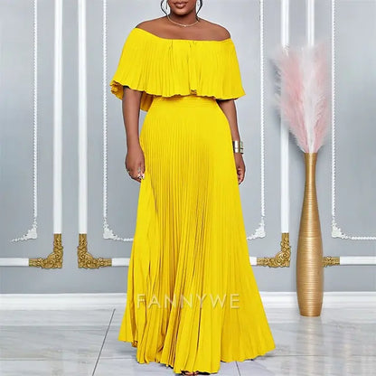 FannyWe Simple A-Line Quinceanera Dresses Elegant Dress Wedding Wedding Guest Floor Length Short Sleeve Off Shoulder Polyester Backless with Pleats