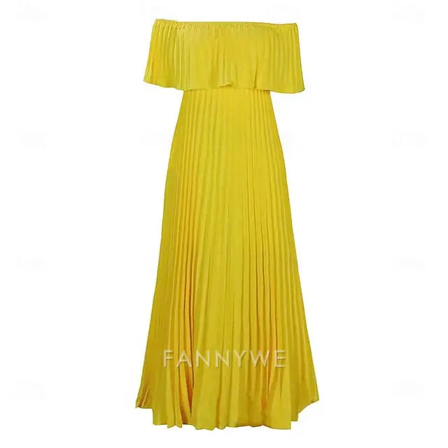 FannyWe Simple A-Line Quinceanera Dresses Elegant Dress Wedding Wedding Guest Floor Length Short Sleeve Off Shoulder Polyester Backless with Pleats