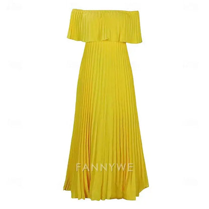 FannyWe Simple A-Line Quinceanera Dresses Elegant Dress Wedding Wedding Guest Floor Length Short Sleeve Off Shoulder Polyester Backless with Pleats