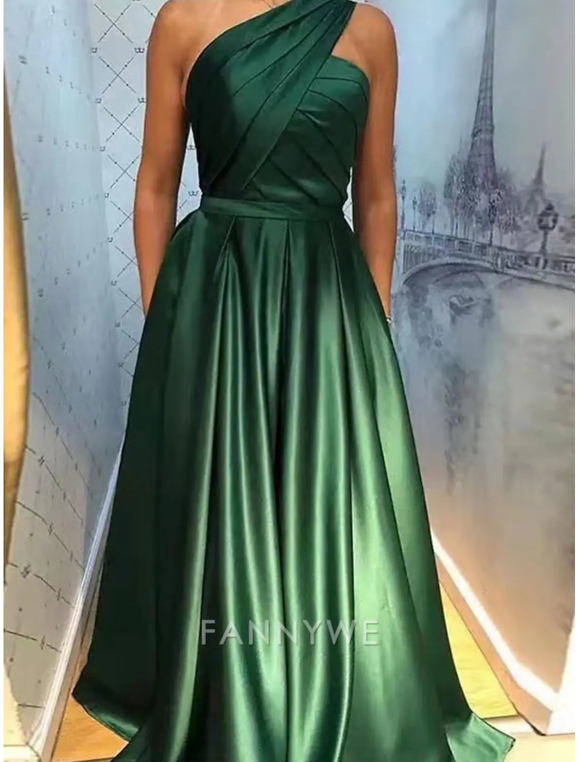 FannyWe Simple A-Line Quinceanera Dresses Elegant Dress Wedding Wedding Guest Floor Length Sleeveless One Shoulder Chiffon Satin Backless with Pleats