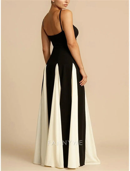 FannyWe Vestidos de quinceañera sencillos de corte A, vestido elegante para boda, para invitados de boda, largo hasta el suelo, sin mangas, tirantes finos, poliéster, sin espalda y con pliegues 