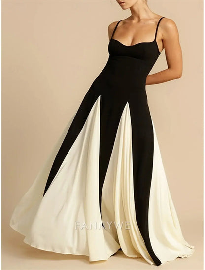 FannyWe Vestidos de quinceañera sencillos de corte A, vestido elegante para boda, para invitados de boda, largo hasta el suelo, sin mangas, tirantes finos, poliéster, sin espalda y con pliegues 