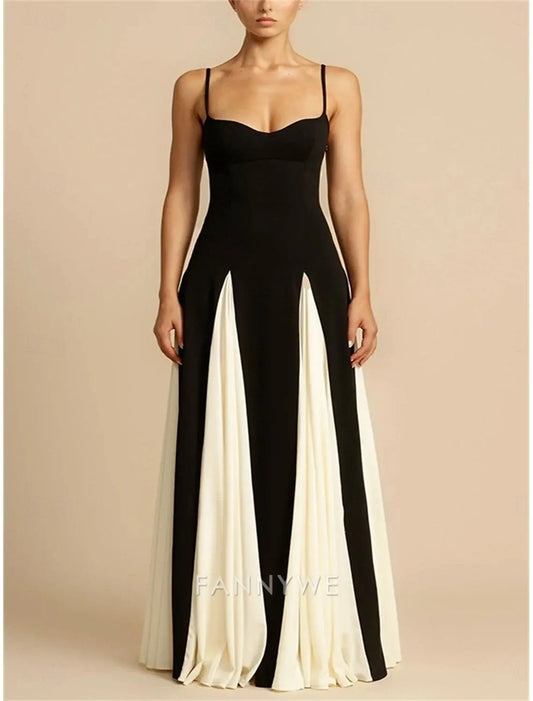 FannyWe Simple A-Line Quinceanera Dresses Elegant Dress Wedding Wedding Guest Floor Length Sleeveless Spaghetti Strap Polyester Backless with Pleats