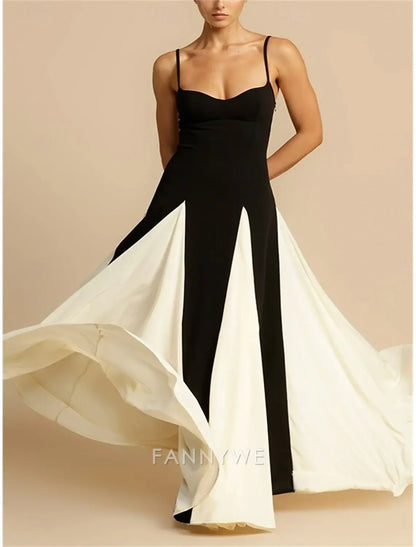 FannyWe Vestidos de quinceañera sencillos de corte A, vestido elegante para boda, para invitados de boda, largo hasta el suelo, sin mangas, tirantes finos, poliéster, sin espalda y con pliegues 