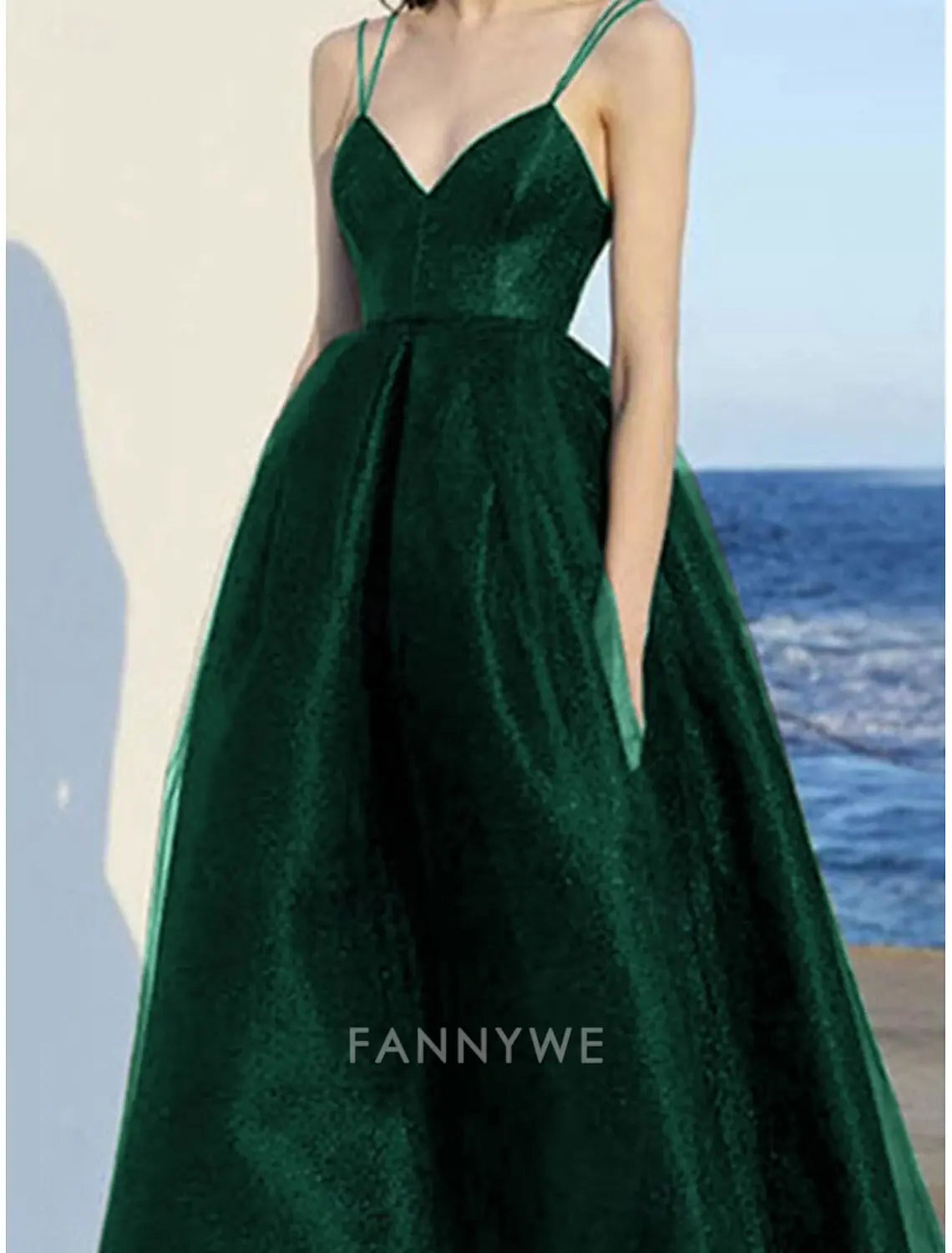 FannyWe Simple A-Line Quinceanera Dresses Elegant Dress Wedding Wedding Guest Floor Length Sleeveless V Neck Polyester Backless with Pleats