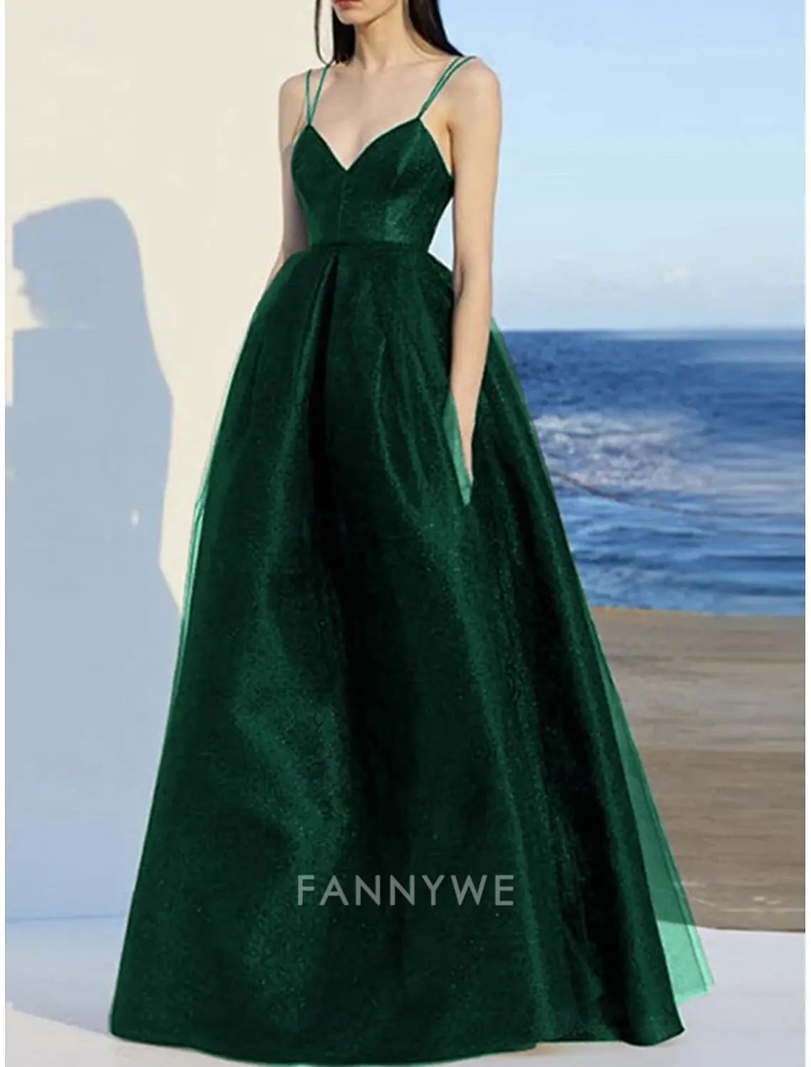 FannyWe Simple A-Line Quinceanera Dresses Elegant Dress Wedding Wedding Guest Floor Length Sleeveless V Neck Polyester Backless with Pleats