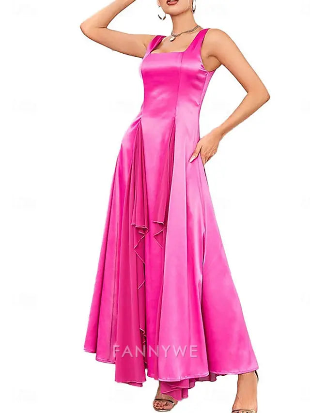 FannyWe Simple A-Line Quinceanera Dresses Elegant Dress Wedding Wedding Guest Knee Length Sleeveless Square Neck Polyester Backless with Pleats Ruffles