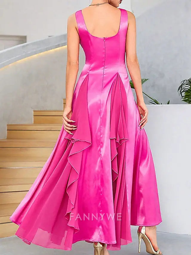 FannyWe Simple A-Line Quinceanera Dresses Elegant Dress Wedding Wedding Guest Knee Length Sleeveless Square Neck Polyester Backless with Pleats Ruffles
