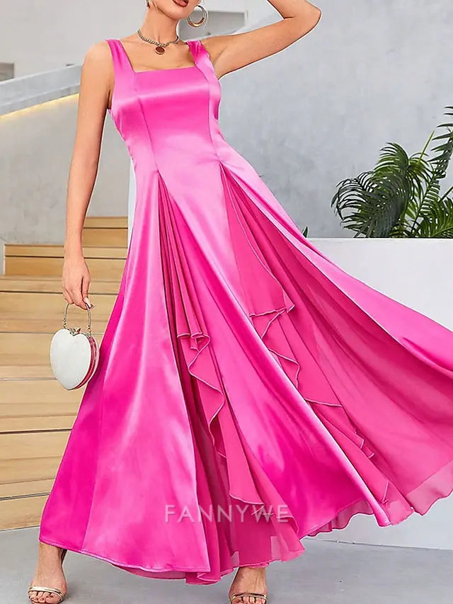 FannyWe Simple A-Line Quinceanera Dresses Elegant Dress Wedding Wedding Guest Knee Length Sleeveless Square Neck Polyester Backless with Pleats Ruffles