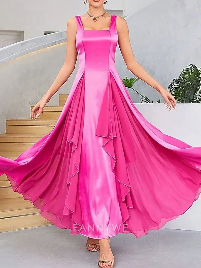 FannyWe Simple A-Line Quinceanera Dresses Elegant Dress Wedding Wedding Guest Knee Length Sleeveless Square Neck Polyester Backless with Pleats Ruffles