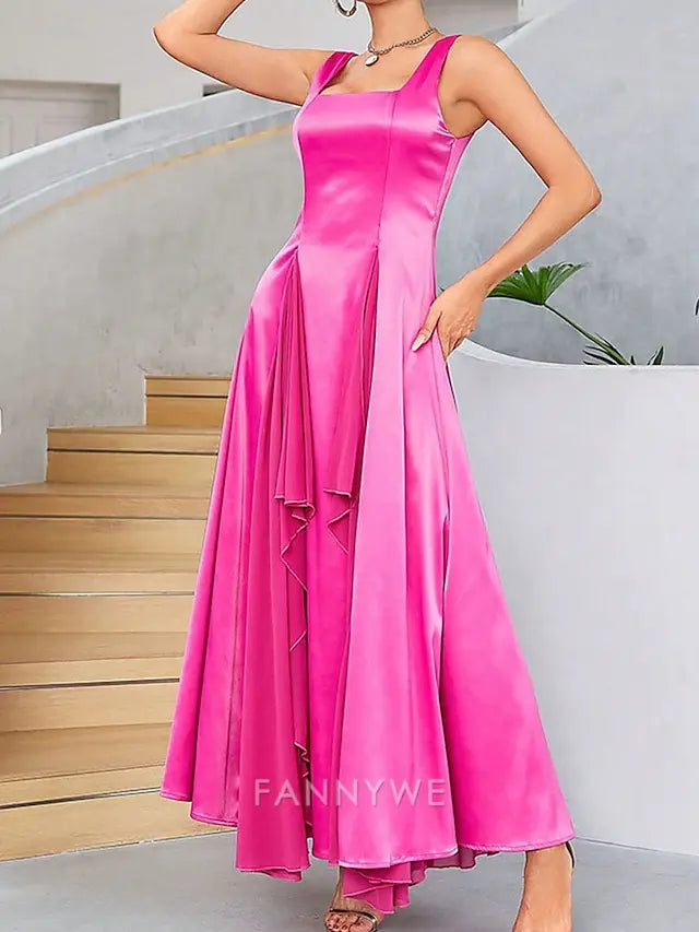 FannyWe Simple A-Line Quinceanera Dresses Elegant Dress Wedding Wedding Guest Knee Length Sleeveless Square Neck Polyester Backless with Pleats Ruffles