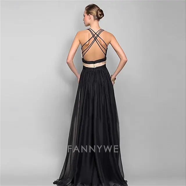 FannyWe Simple A-Line Quinceanera Dresses Party Dress Wedding Wedding Guest Floor Length Sleeveless V Neck Polyester Backless with Embroidery