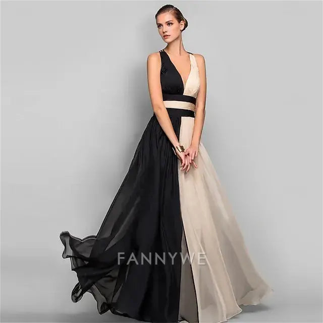 FannyWe Simple A-Line Quinceanera Dresses Party Dress Wedding Wedding Guest Floor Length Sleeveless V Neck Polyester Backless with Embroidery