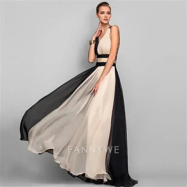 FannyWe Simple A-Line Quinceanera Dresses Party Dress Wedding Wedding Guest Floor Length Sleeveless V Neck Polyester Backless with Embroidery