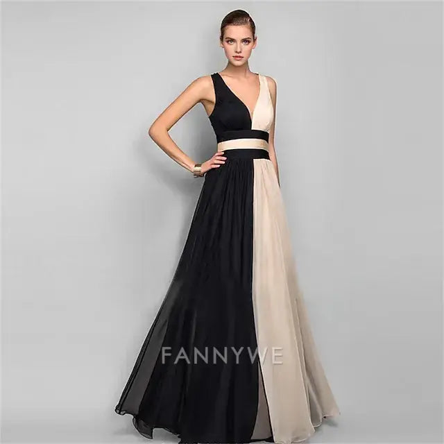 FannyWe Simple A-Line Quinceanera Dresses Party Dress Wedding Wedding Guest Floor Length Sleeveless V Neck Polyester Backless with Embroidery