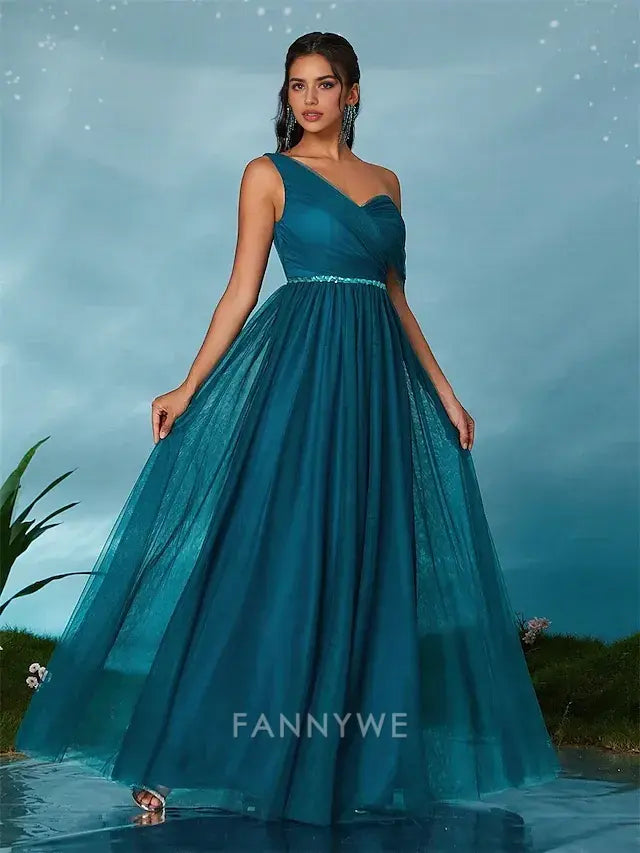FannyWe Simple A-Line Quinceanera Dresses Party Dress Wedding Wedding Guest Floor Length Sleeveless V Neck Tulle Backless with Pleats